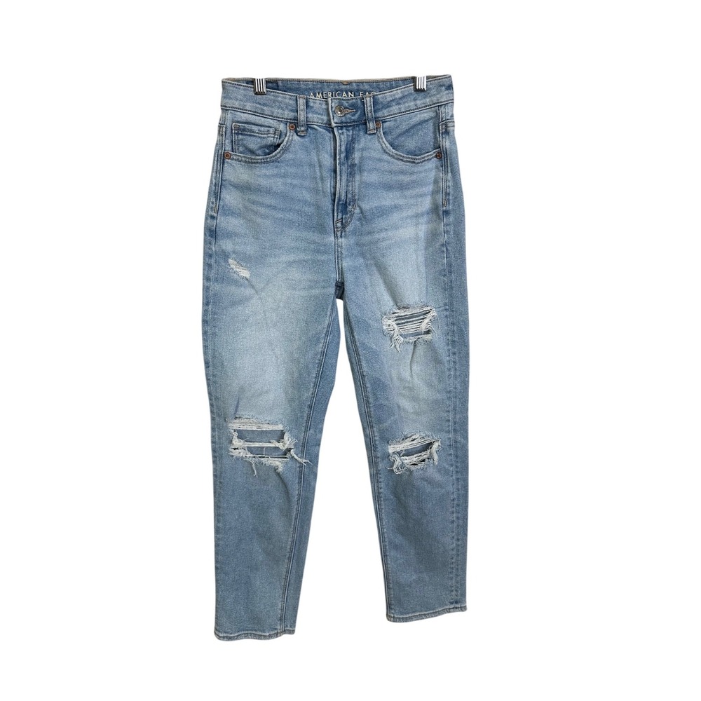 American‎ Eagle Mom Straight Jeans Women's Size 2 Light Wash Ripped Distressed